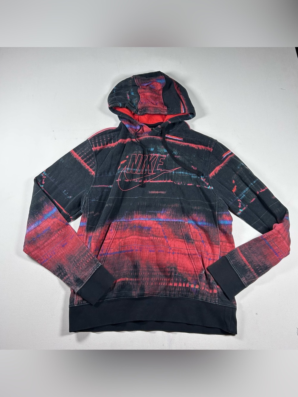 Nike Tie Dye Hoodie Men’s M Black Red Sportswear Pullover Fleece Vintage Y2k